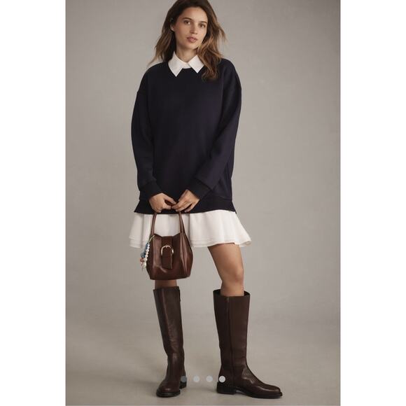 English Factory Anthropologie Womens Small Collared Shift Mini Dress Navy White - Picture 1 of 8